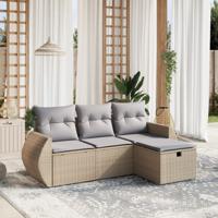 4-delige Loungeset met kussens poly rattan gemengd beige - thumbnail