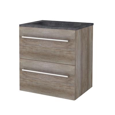 Badmeubelset BWS Salt 60x46cm Met Grepen 2 Lades Met Wastafel Hardsteen 1 Kraangat Scotch Oak