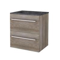 Badmeubelset BWS Salt 60x46cm Met Grepen 2 Lades Met Wastafel Hardsteen 1 Kraangat Scotch Oak - thumbnail