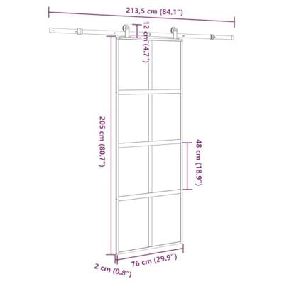 VidaXL Schuifdeur met beslag 76x205 cm gehard glas en aluminium VidaXL Schuifdeur met beslag 76x205 cm gehard glas en aluminium