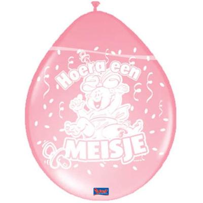 Basic Ballonnen hoera een meisje, 8st.