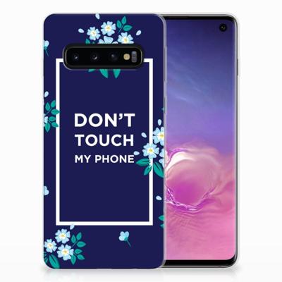Samsung Galaxy S10 Silicone-hoesje Flowers Blue DTMP Samsung Galaxy S10 Silicone-hoesje Flowers Blue DTMP
