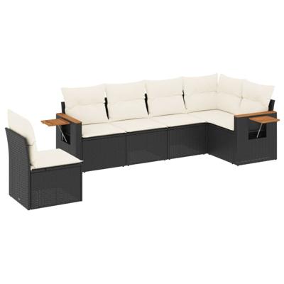 6-delige Loungeset met kussens poly rattan zwart - thumbnail