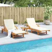 Ligbedden 2 st met tafel massief acaciahout - thumbnail
