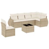 7-delige Loungeset met kussens poly rattan beige - thumbnail