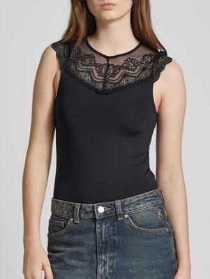 Kanten body - Sinna Bodystocking - kanten body korte mouw zwart - hoge hals