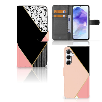 Samsung Galaxy A55 | Book Case | Zwart Roze Vormen Samsung Galaxy A55 | Book Case | Zwart Roze Vormen