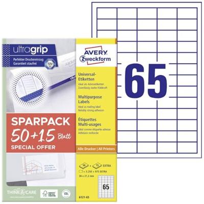 Avery-Zweckform 6121-65 Universele etiketten 38 x 21.2 mm Papier Wit 65 vellen Permanent hechtend Inkjet, Laser (zwart/wit), Laser (kleur), Kopiëren Avery-Zweckform 6121-65 Universele etiketten 38 x 21.2 mm Papier Wit 65 vellen Permanent hechtend Inkjet, Laser (zwart/wit), Laser (kleur), Kopiëren
