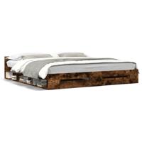 Bedframe met lades bewerkt hout gerookt eikenkleurig 200x200 cm - thumbnail
