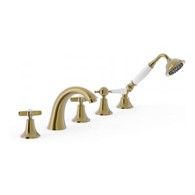 Badrandkraan Tres Clasic Mengkraan Gebogen Incl. Omstelknop en Handdouche Verouderd Messing Tres