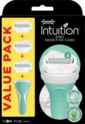 Wilkinson Wilkinson Sword Intuition 2-in-1 Sensitive Care - Scheermes - Voordeelverpakking - Navulmesjes 3 stuks - met Houder