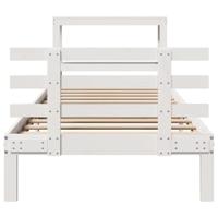 Bedframe met hoofdbord massief grenenhout wit 75x190 cm - thumbnail