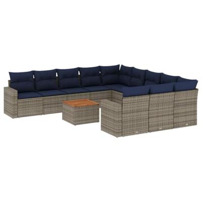 12-delige Loungeset met kussens poly rattan grijs