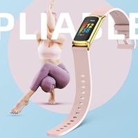 FitBit Charge 5 & 6 Extra soft siliconen bandje - Lichtgrijs + gouden connector - thumbnail