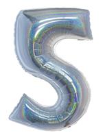 Folieballon Holografisch Zilver Cijfer &apos;5&apos; - 102cm - thumbnail