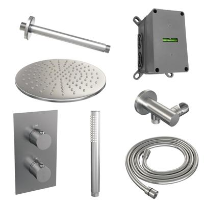 Thermostatische inbouw regendouche set met 3-weg omstelling, 30 cm douchekop en RVS geborstelde afwerking