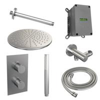 Thermostatische inbouw regendouche set met 3-weg omstelling, 30 cm douchekop en RVS geborstelde afwerking - thumbnail