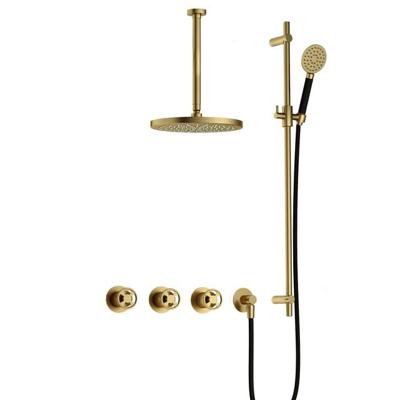 Hotbath Cobber IBSW70 Regendoucheset inbouw - 30cm plafondarm - 20cm ronde hoofddouche - 3 standen handdouche - glijstang - Geborsteld messing PVD IBSW70BBP137