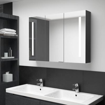 Badkamerkast met spiegel en LED 89x14x62 cm glanzend zwart