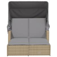 Ligbed 2-persoons luifel en kussens poly rattan gemengd beige - thumbnail