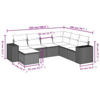 7-delige Loungeset met kussens poly rattan beige - thumbnail