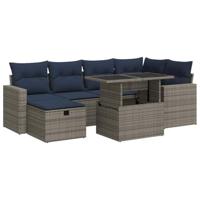 7-delige Loungeset met kussens poly rattan acacia bruin - thumbnail