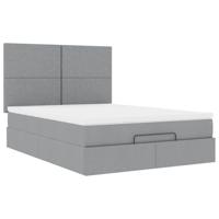 Ottoman bed met matras en LED's 140x190cm stof lichtgrijs - thumbnail