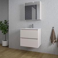 Saniclass Chaci Badkamermeubelset - 60x46x55cm - keramische wastafel wit - 1 ovale wasbak - 1 kraangat - 2 lades - spiegelkast - mat cotton (beige) SW1212815/SW892634/SW718716/SW1212761 - thumbnail