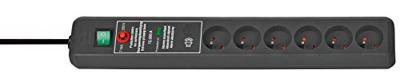 Brennenstuhl 1159541376 Stekkerdoos | Secure-Tec | 6 Sockets type E België | Schakelaar | Overspanningsbeveiliging | Zwart | 3 meter