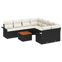 Tuinbankenset met kussen 9 pcs Zwart poly rattan - thumbnail
