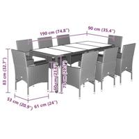 9-delige Tuinset met kussens poly rattan en glas zwart - thumbnail