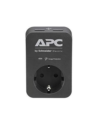 APC pme1wu2b-gr tussenstekker met overspanningsbeveiliging 3680w 1x stopcontact + 2x usb lader