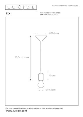 Lucide FIX - Hanglamp - Ø 10 cm - 1xE27 - Zwart