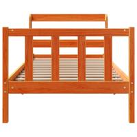Bedframe met hoofdbord massief grenenhout wasbruin 100x200 cm - thumbnail