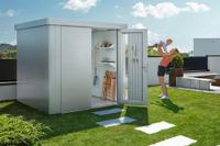 Biohort Neo 2B metalen tuinhuis kwartsgrijs 236x236 cm met dubbele deur- Plat dak- Metaal- Biohort - thumbnail