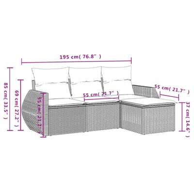 5-delige Loungeset met kussens poly rattan zwart