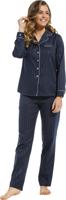 Deluxe dames pyjama satijn - Donkerblauw - Dames nachtkleding lange mouw - Satijnen pyjama - thumbnail