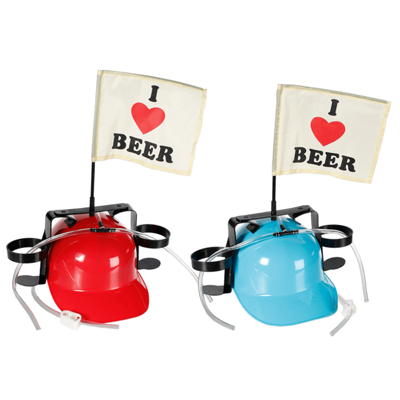 Drankhelm met vlag - I Love Beer - 2 kleuren assorti - Per stuk