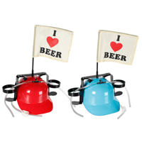 Drankhelm met vlag - I Love Beer - 2 kleuren assorti - Per stuk - thumbnail