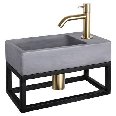 Differnz Force fonteinset beton donkergrijs kraan gebogen mat goud 40 x 22 x 9 cm met handdoekrek