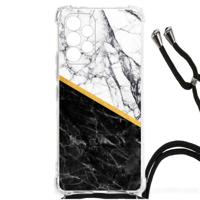 Samsung Galaxy A53 Anti-Shock Hoesje Marmer Wit Zwart - Origineel Cadeau Man - thumbnail