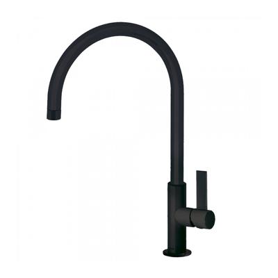 Keukenmengkraan Tres Class 1-Hendel Uitloop Gebogen 26 cm Rond Mat Zwart Tres