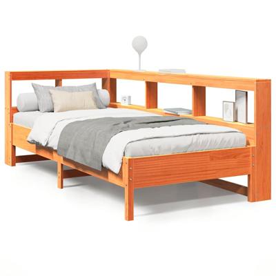 Bed met boekenkast zonder matras grenenhout wasbruin 120x190 cm - thumbnail