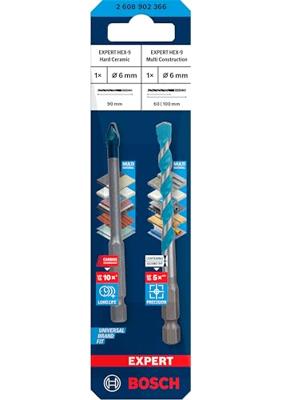 Bosch Accessoires Universeelboor HEX-9 MultiConstruction + HEX-9 Tegelboor Hard Ceramic | 6mm - 2608902366