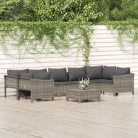 8-delige Loungeset met kussens poly rattan grijs - thumbnail