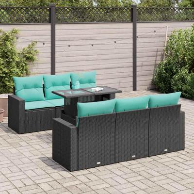 7-delige Loungeset met kussens poly rattan acacia zwart