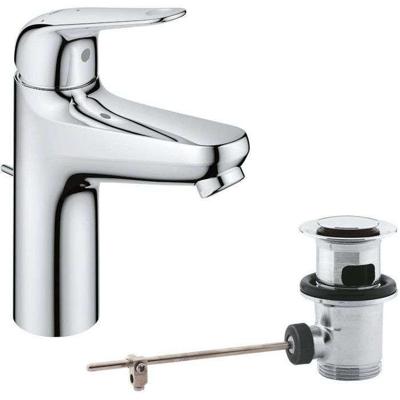 Eéngreeps wastafelmengkraan - GROHE Swift - 24328001 - Chroom - Maat M - Koudwateropening - Waterbesparend - Uittrekbaar en afvoer
