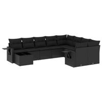 10-delige Loungeset met kussens poly rattan zwart - thumbnail