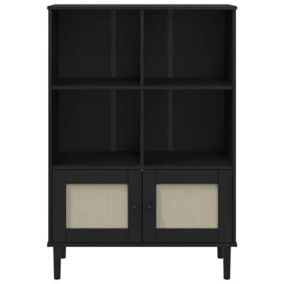 Boekenkast SENJA rattan-look 90x35x130 cm grenenhout zwart