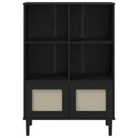 Boekenkast SENJA rattan-look 90x35x130 cm grenenhout zwart - thumbnail